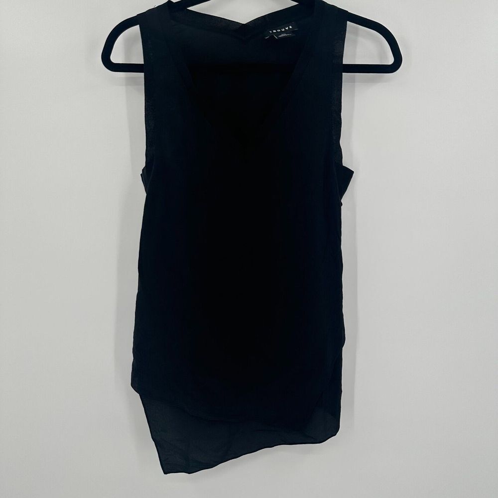 Trouve Tank‎ Top Womens 2XS Black Silk Lined Asymmetrical Hem Split V Neck